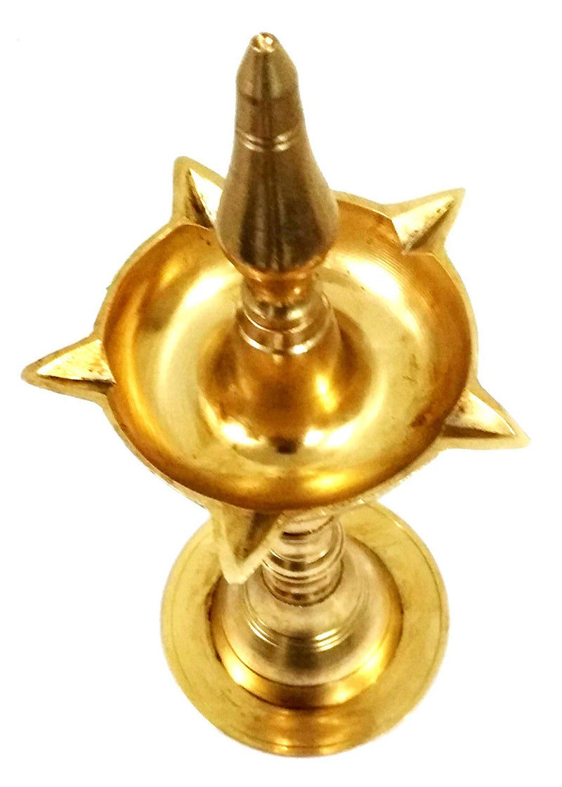 Purpledip Brass Kuthu Vilakku Inauguration Oil Lamp: Traditional Design Diya, 9 inches (11761)