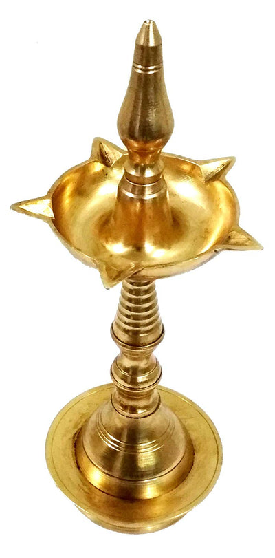 Purpledip Brass Kuthu Vilakku Inauguration Oil Lamp: Traditional Design Diya, 9 inches (11761)