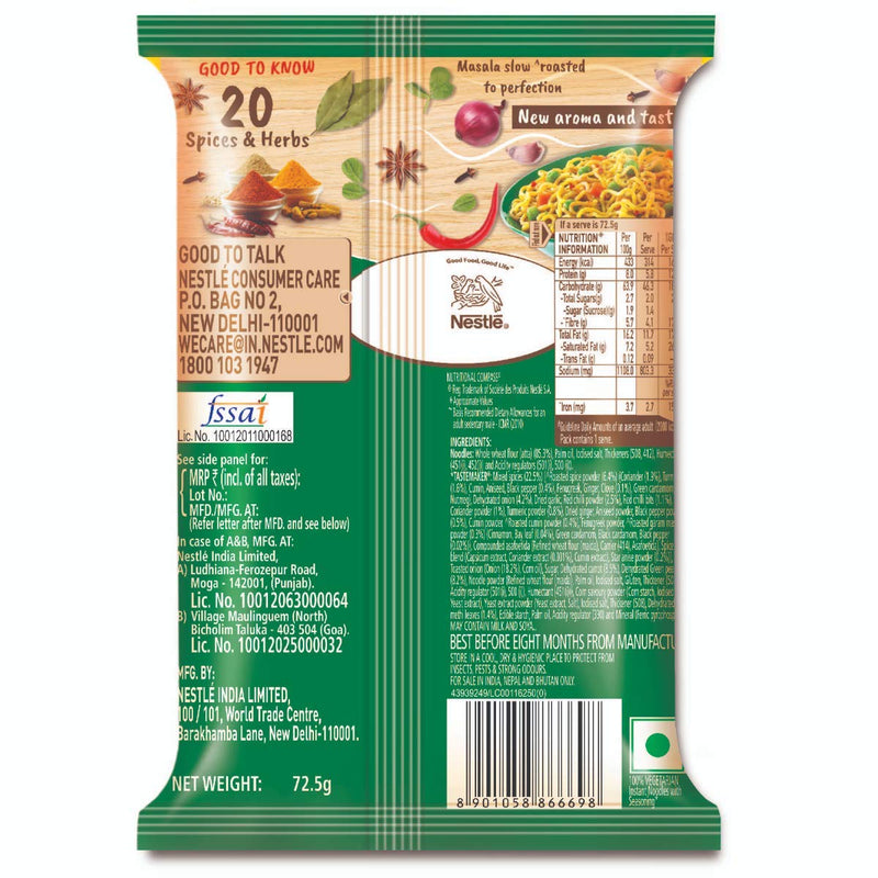 Maggi Nutri-Licious Malasa Atta Noodles, 75 grams pack, Vegetarian, India