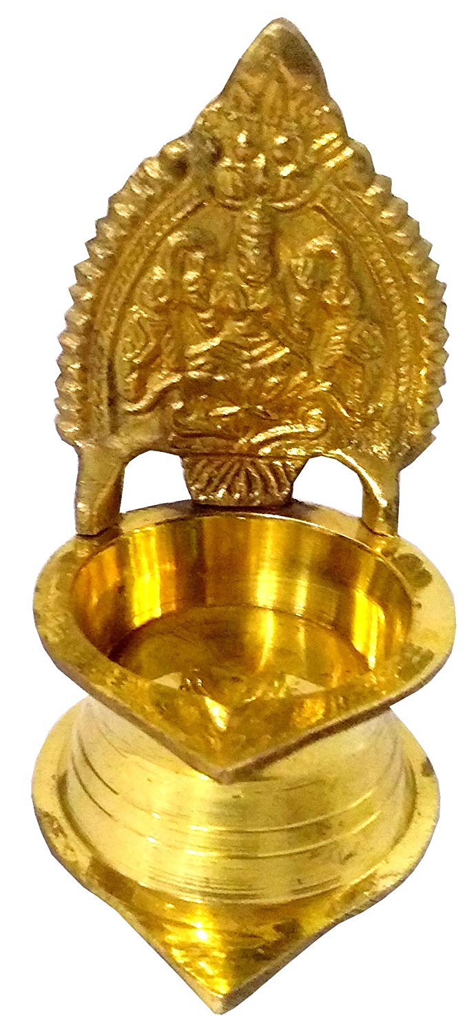 Purpledip Brass Kamakshi Vilakku: Ashta-Lakshmi Oil Lamp Diya (11830)