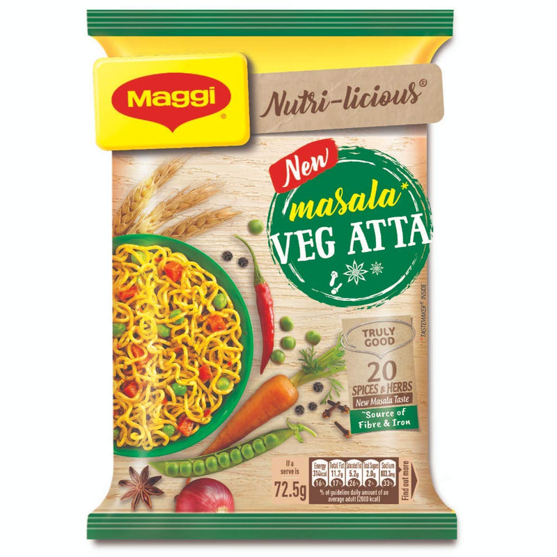 Maggi Nutri-Licious Malasa Atta Noodles, 75 grams pack, Vegetarian, India