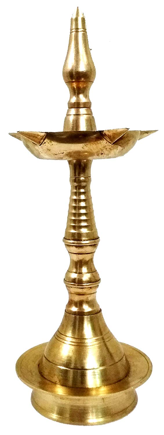 Purpledip Brass Kuthu Vilakku Inauguration Oil Lamp: Traditional Design Diya, 9 inches (11761)