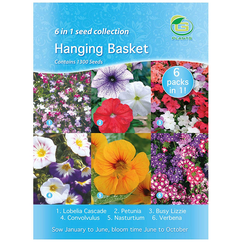 G Plants Hanging Basket Flowers 6-in-1 Seed Collection